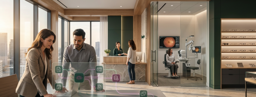 Modern eye care practice using connected EHR software to streamline patient scheduling, documentation, billing, and clinical workflows across the practice.